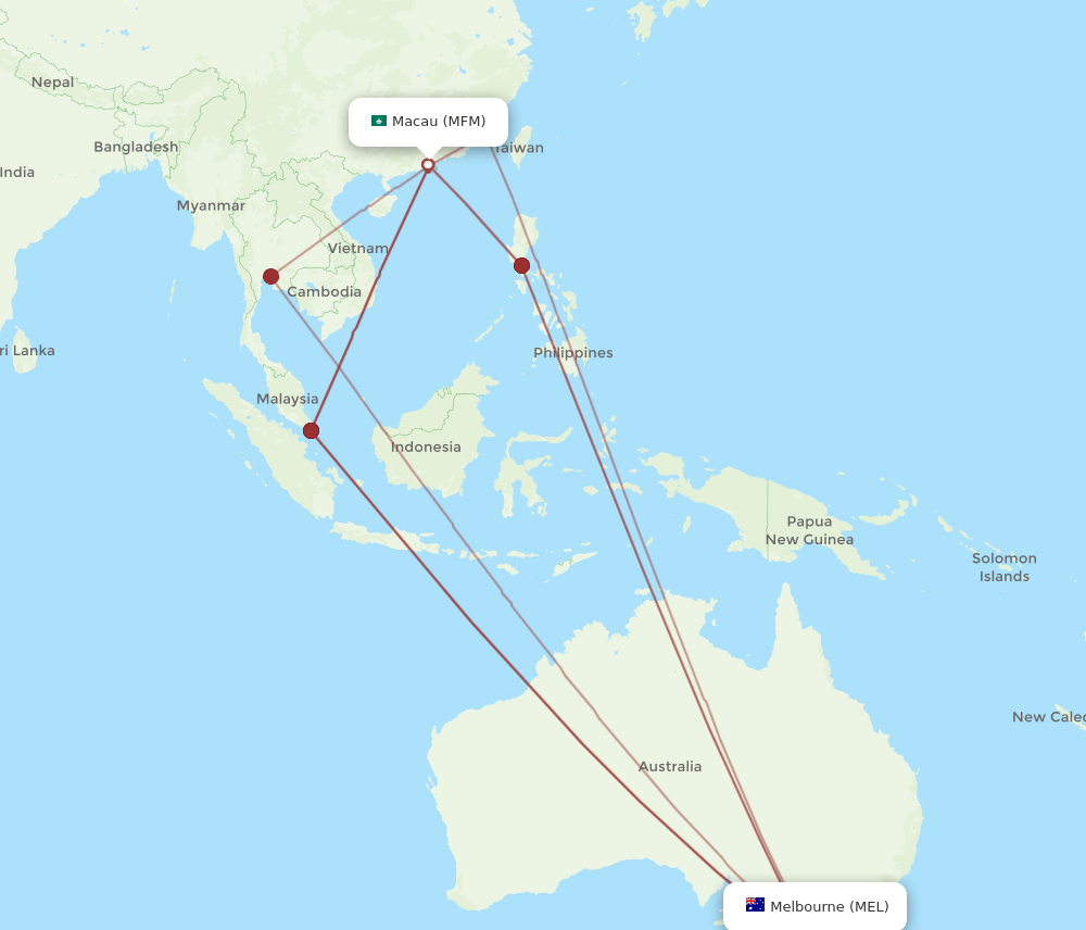 MFM-MEL flight routes