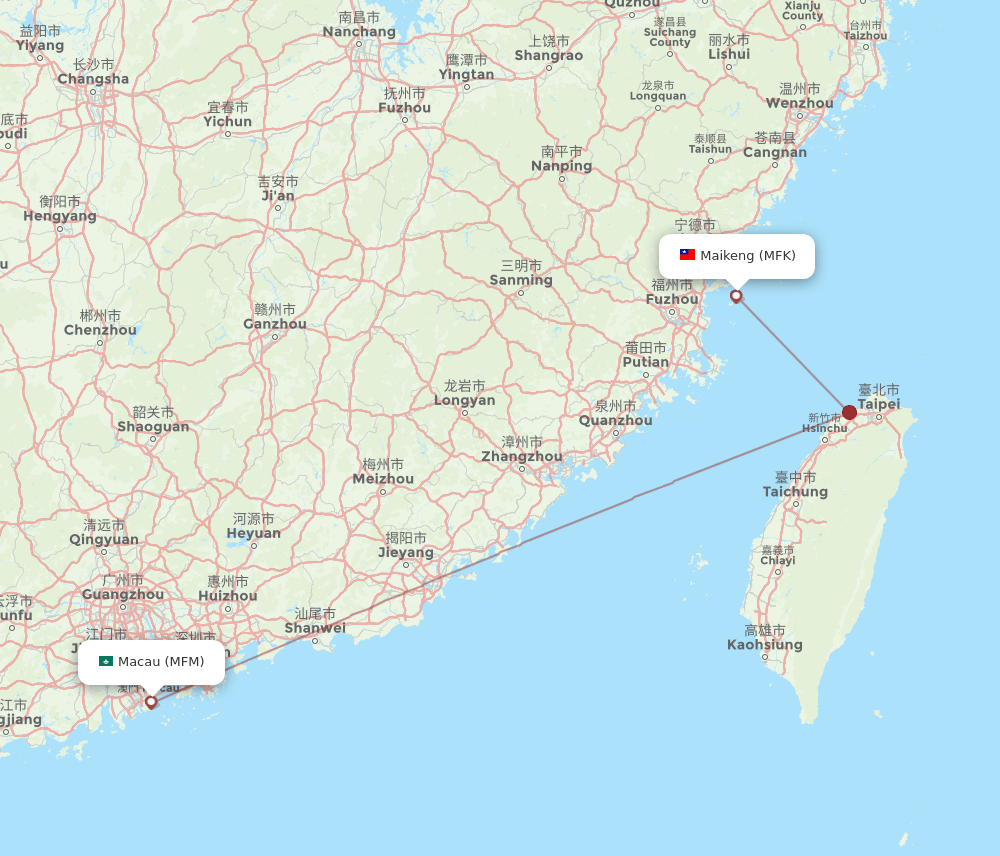 Matsu - Macau route map and flight paths