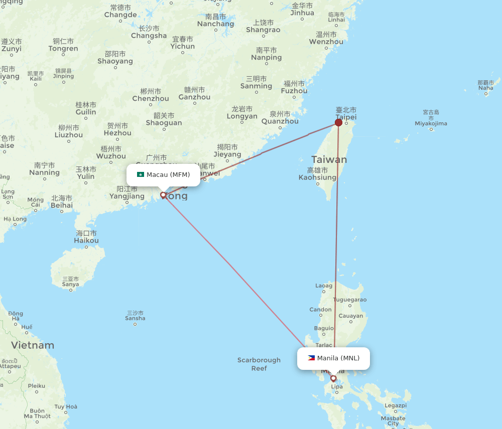 MFM to MNL flights and routes map