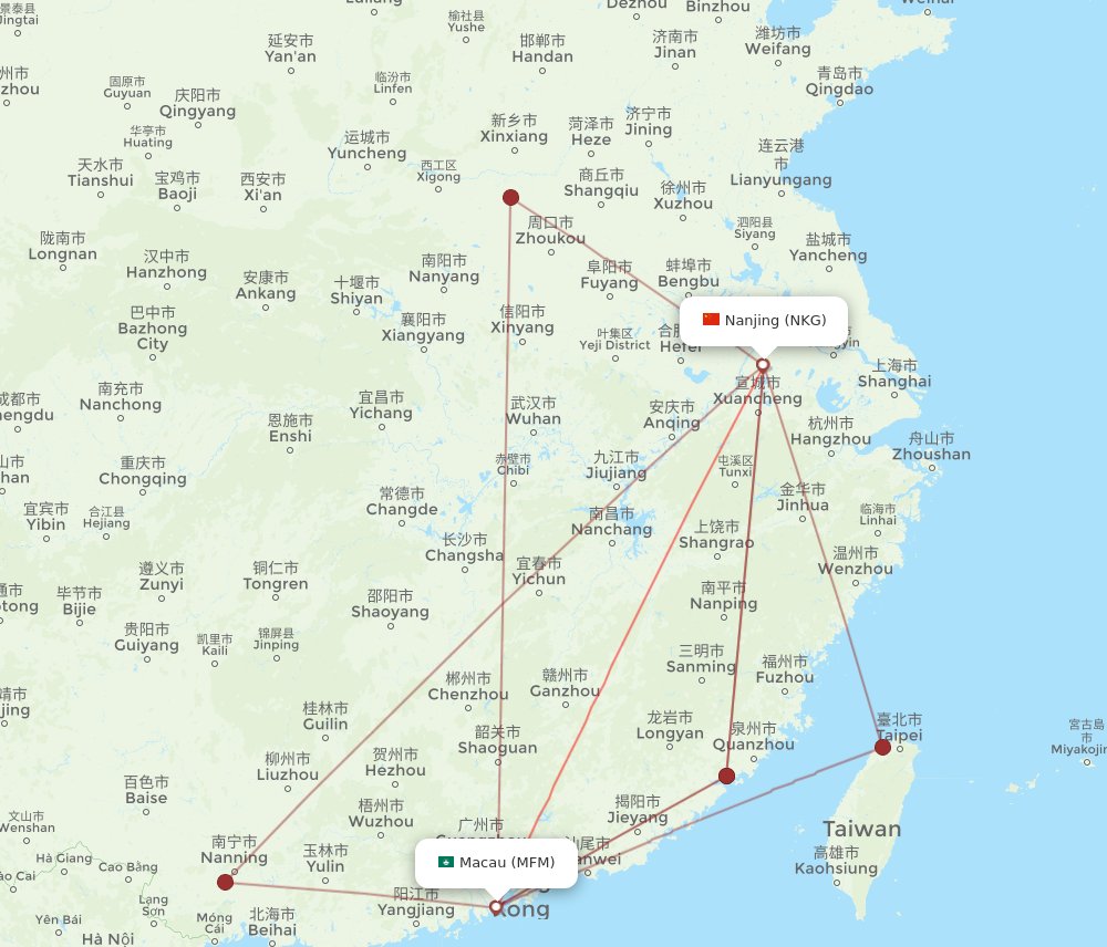 MFM to NKG flights and routes map
