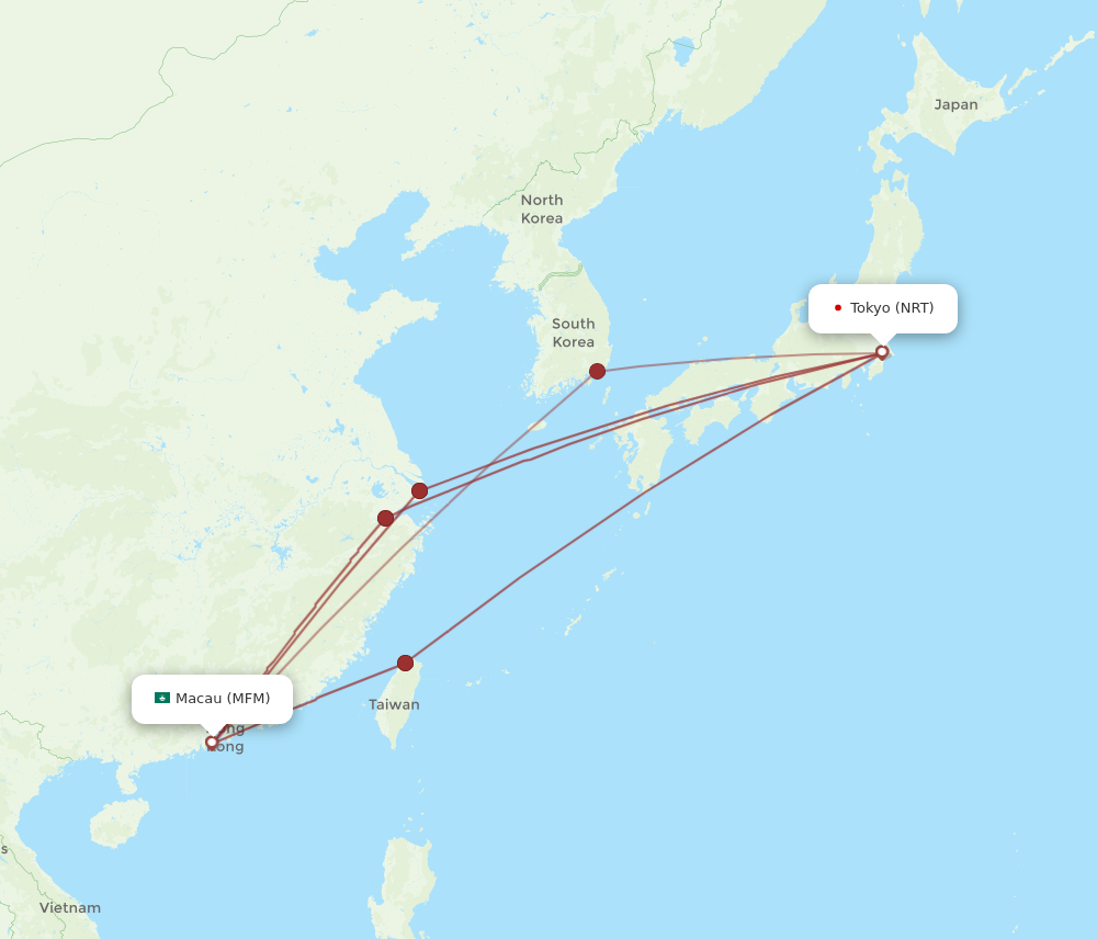 MFM to NRT flights and routes map