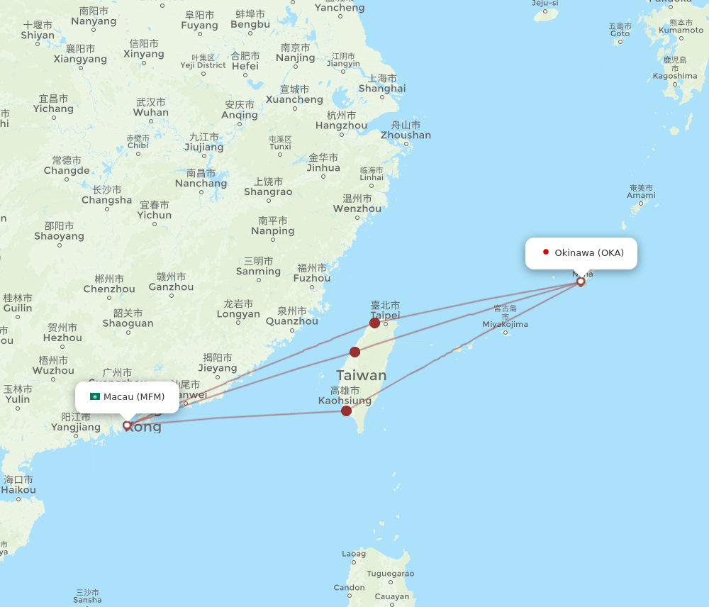 MFM to OKA flights and routes map