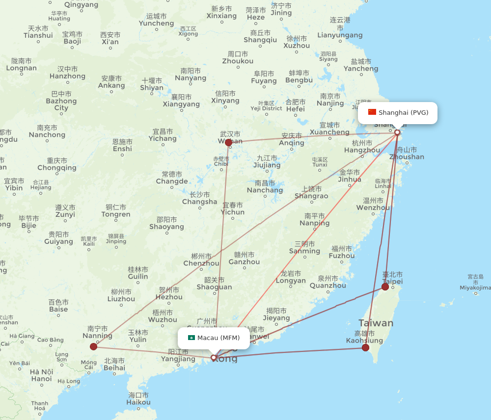 MFM to PVG flights and routes map