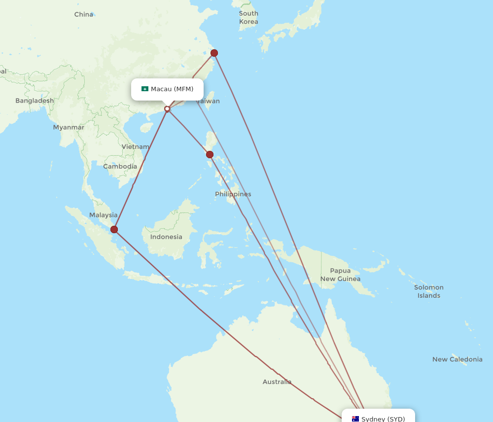 MFM to SYD flights and routes map