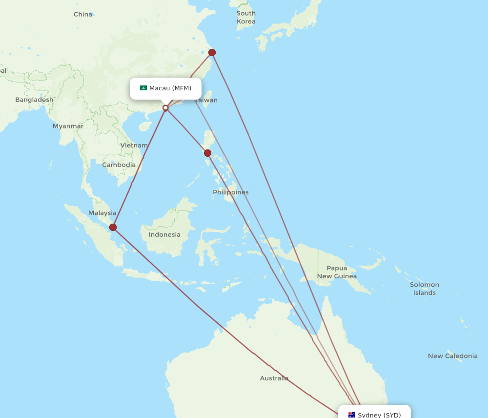 MFM-SYD flight routes