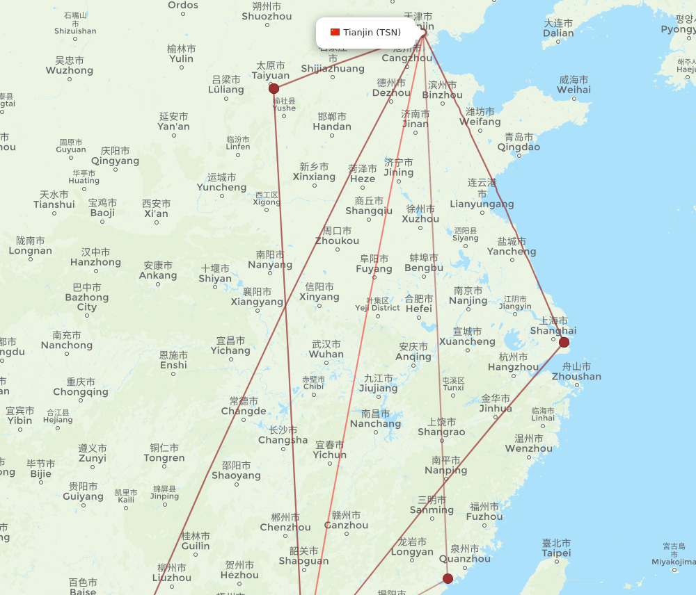 MFM to TSN flights and routes map