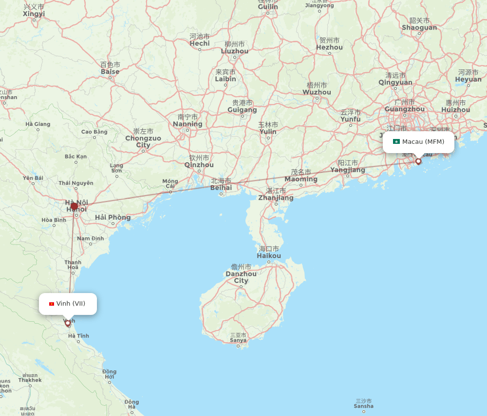 Vinh City - Macau route map and flight paths