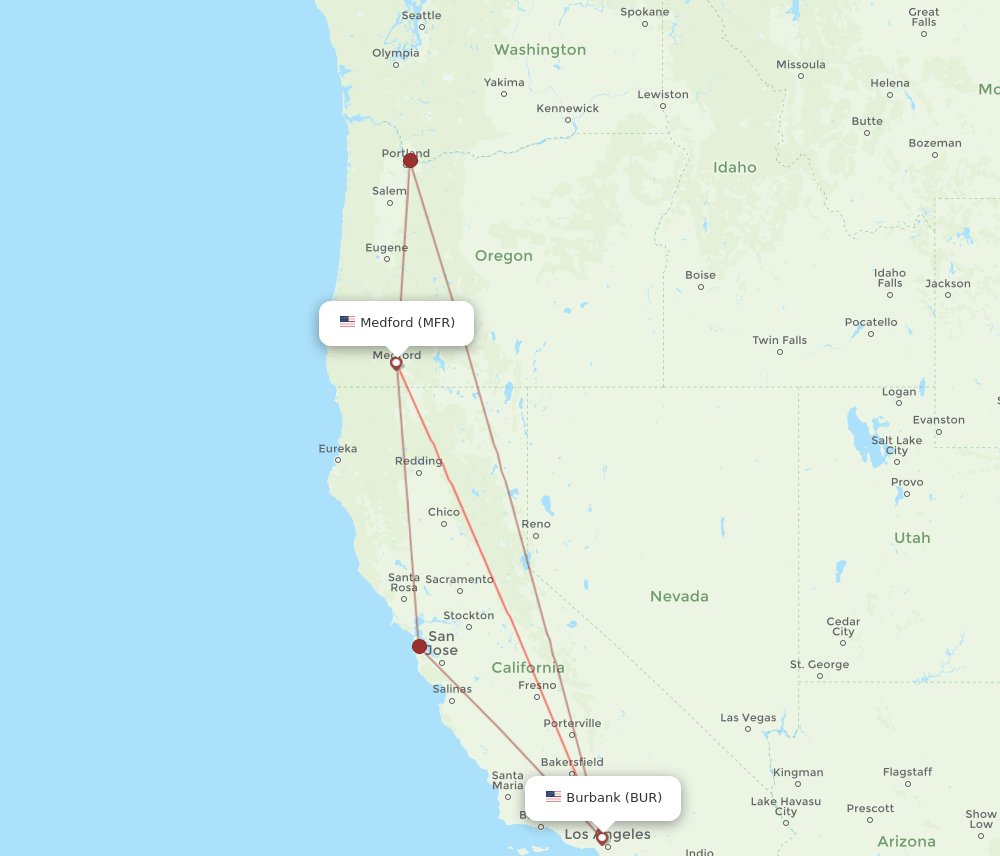 MFR-BUR flight routes