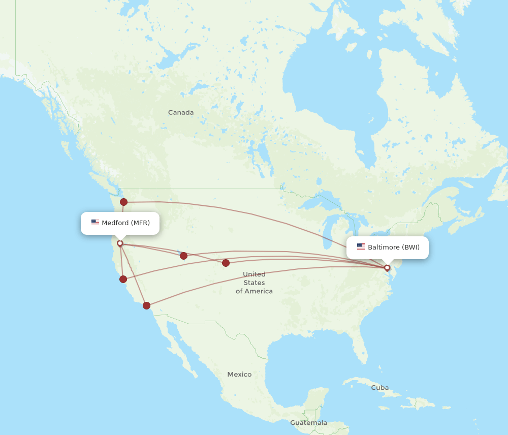MFR-BWI flight routes