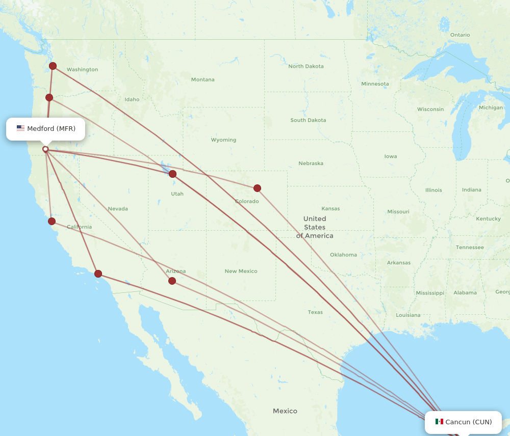 MFR-CUN flight routes
