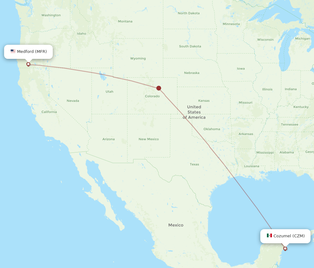 MFR to CZM flights and routes map