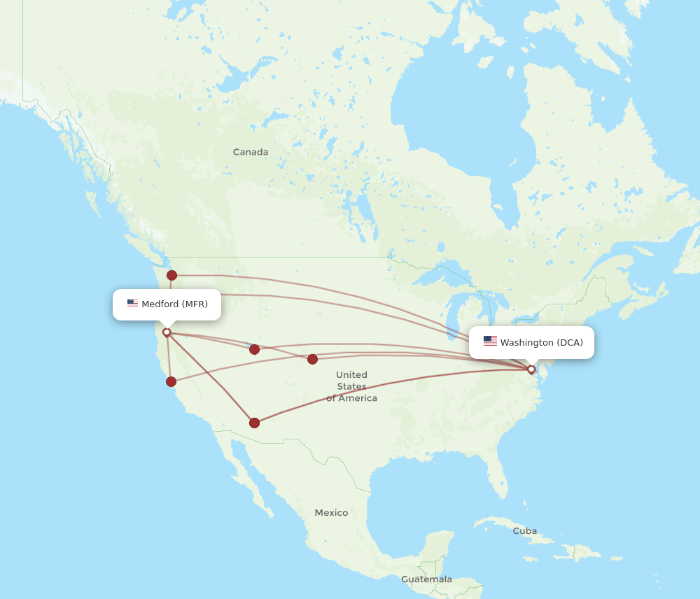 MFR-DCA flight routes