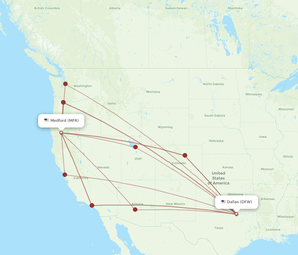 MFR-DFW flight routes