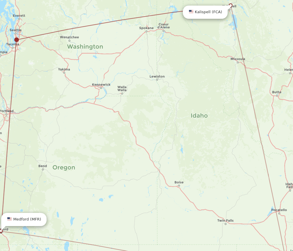 MFR-FCA flight routes