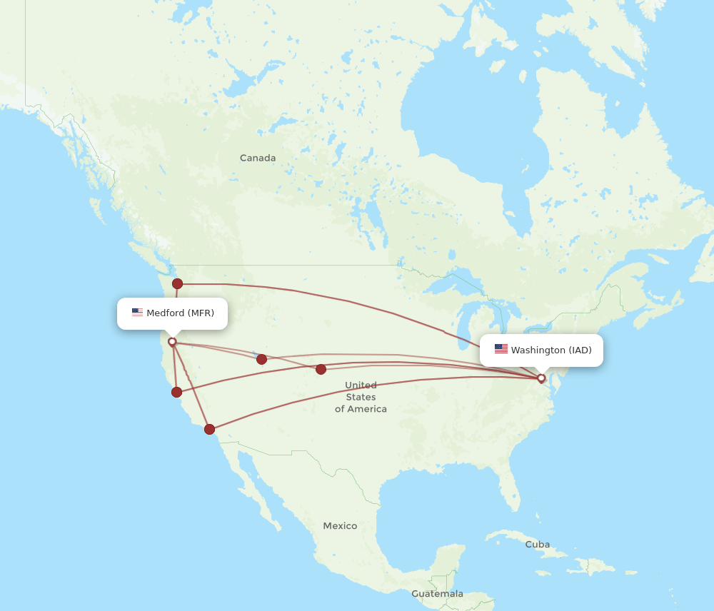 MFR-IAD flight routes