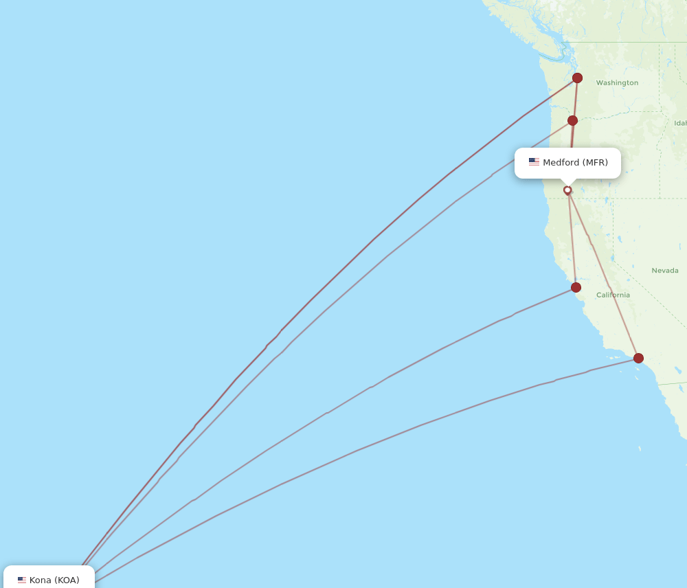MFR to KOA flights and routes map