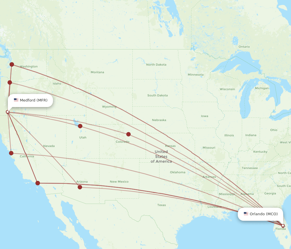 MFR-MCO flight routes
