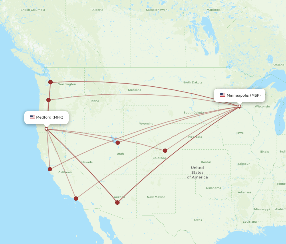 MFR to MSP flights and routes map