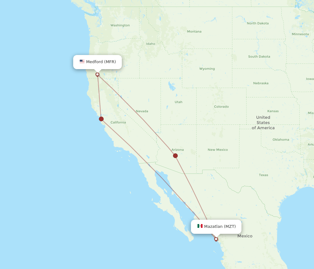 MFR-MZT flight routes