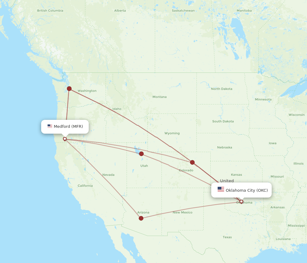 MFR-OKC flight routes
