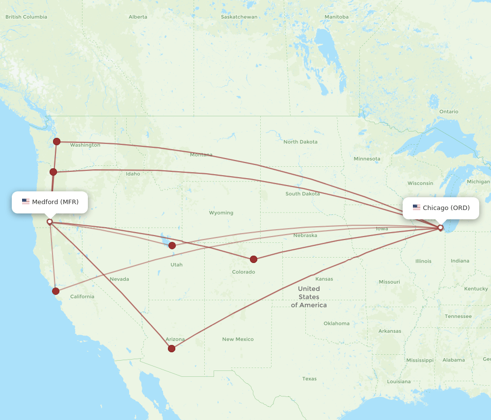 MFR to ORD flights and routes map