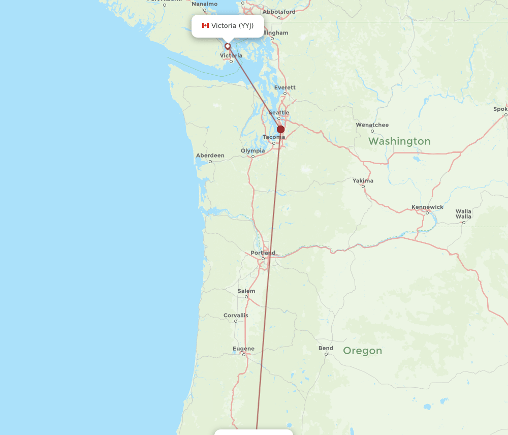 YYJ to MFR flights and routes map