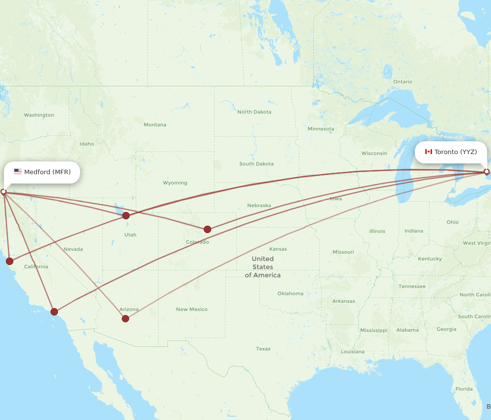 Toronto - Medford route map and flight paths