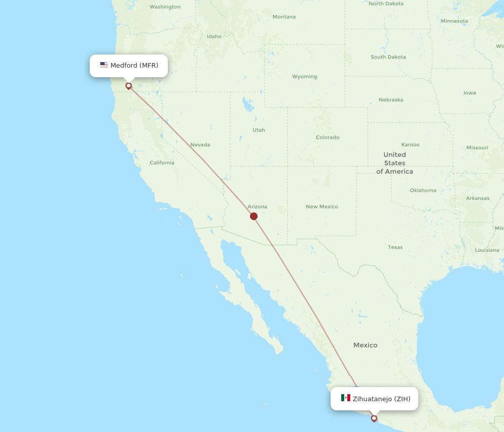 MFR to ZIH flights and routes map