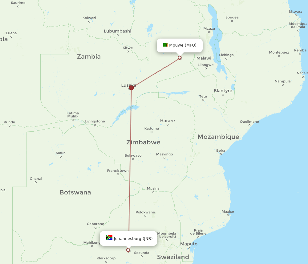 MFU-JNB flight routes