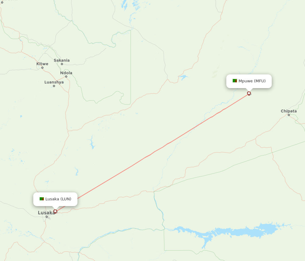 Mfuwe - Lusaka route map and flight paths