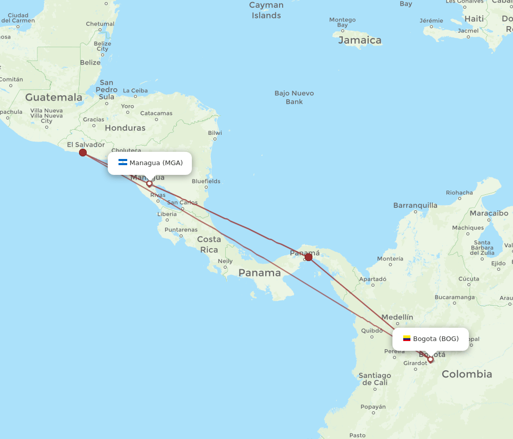 MGA to BOG flights and routes map