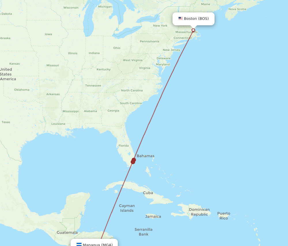 MGA-BOS flight routes