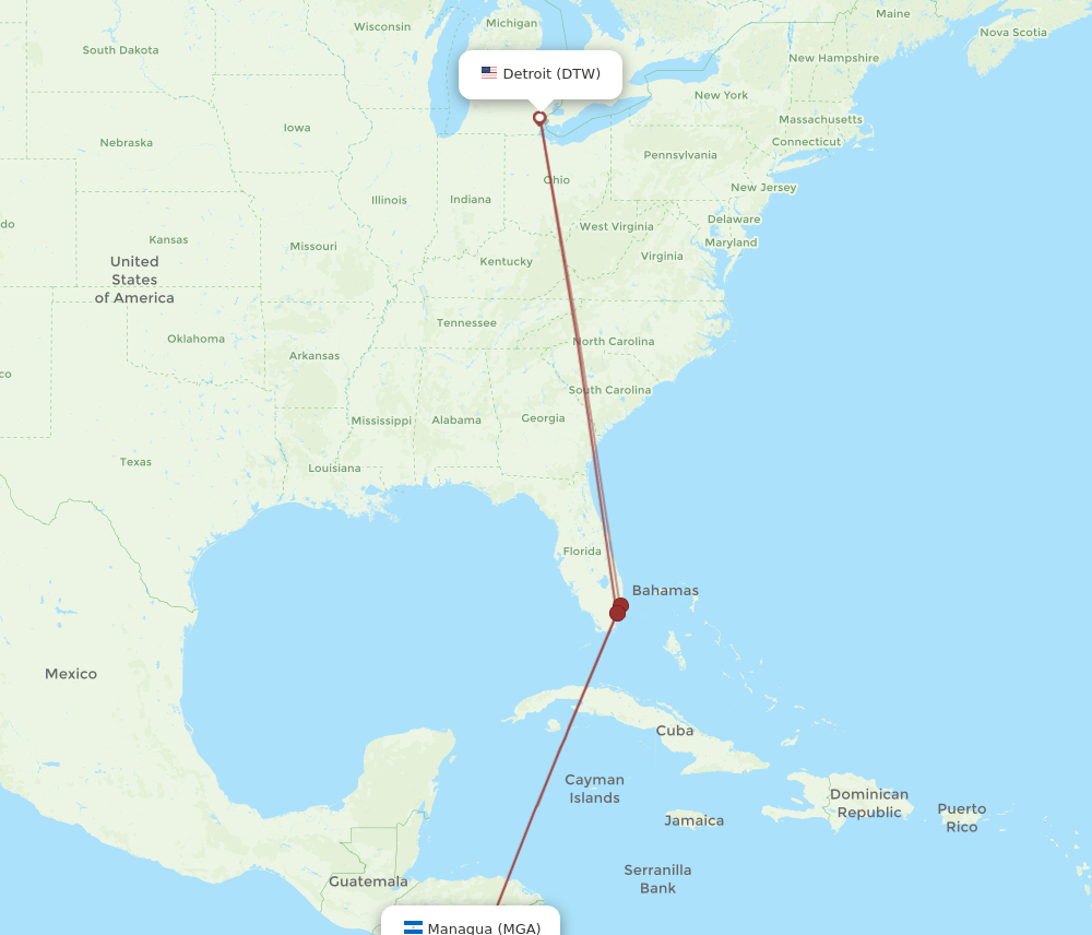 MGA to DTW flights and routes map