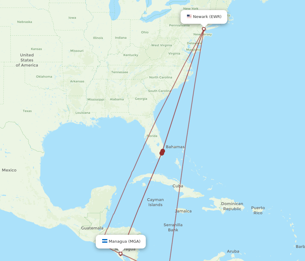 MGA-EWR flight routes