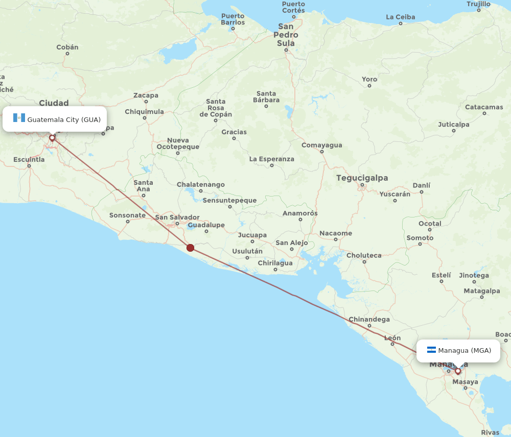 MGA to GUA flights and routes map