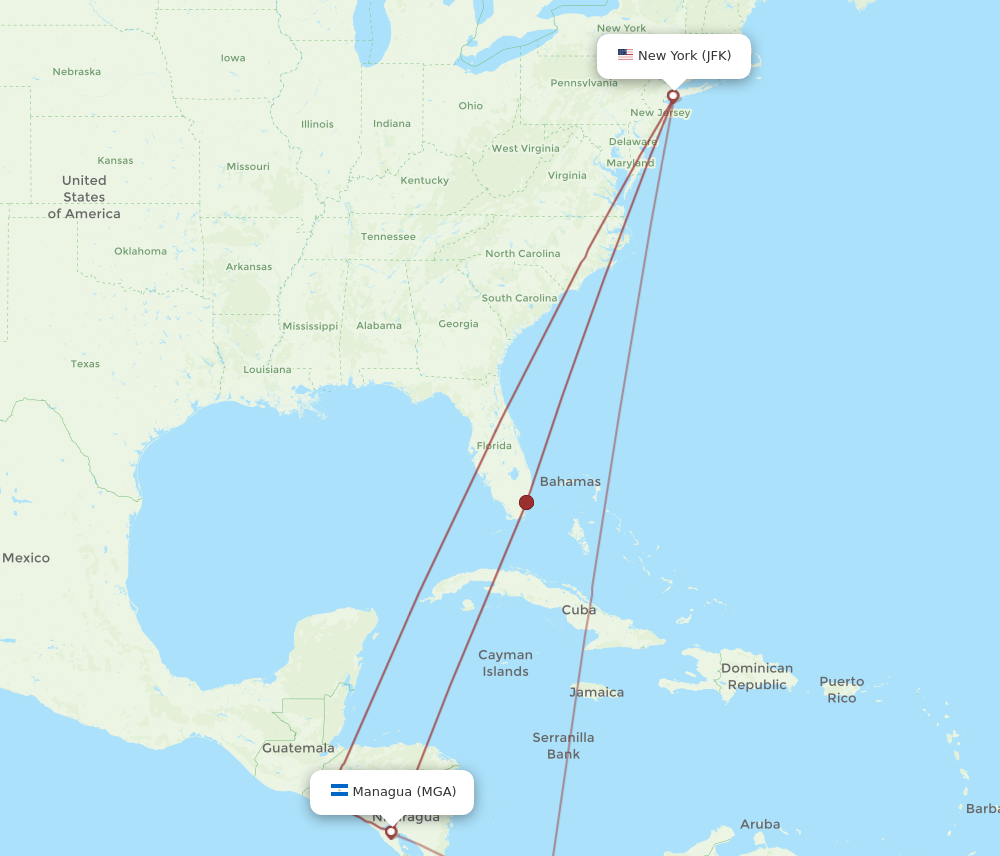 MGA to JFK flights and routes map