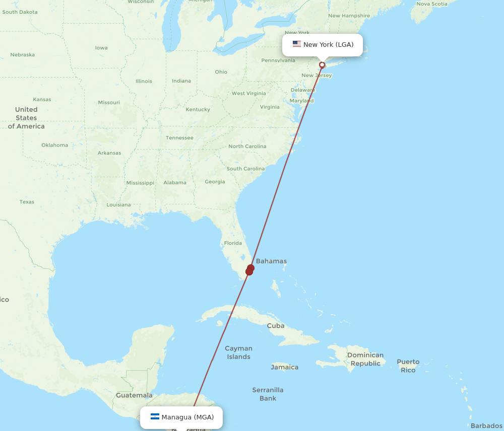 MGA to LGA flights and routes map
