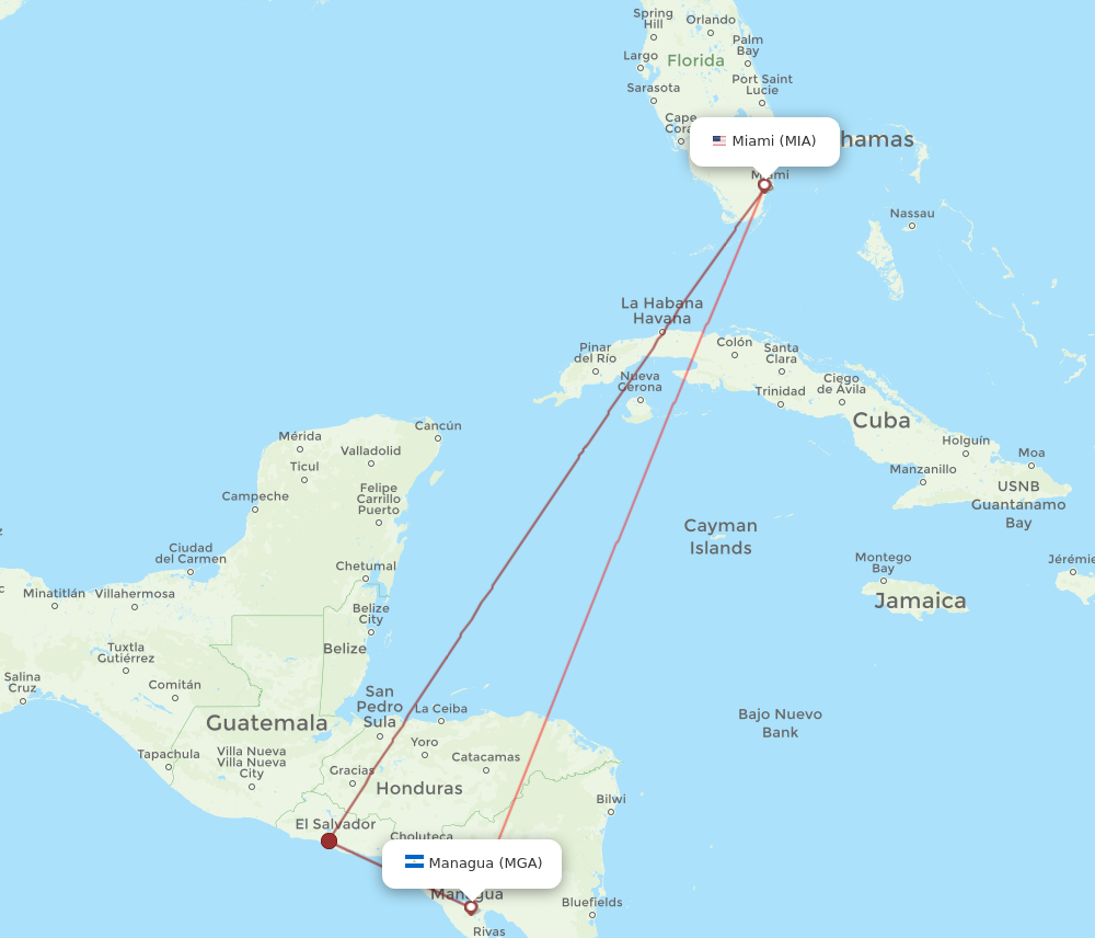 MGA to MIA flights and routes map