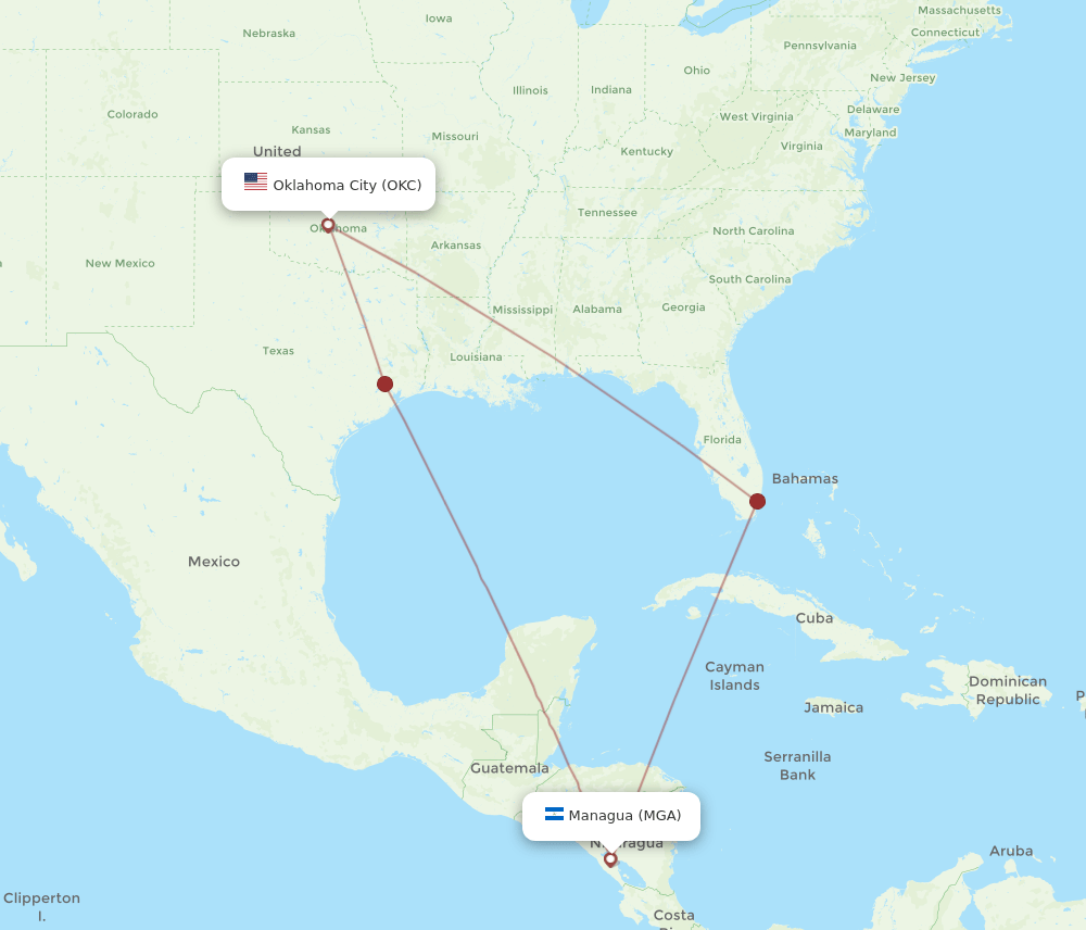 MGA to OKC flights and routes map