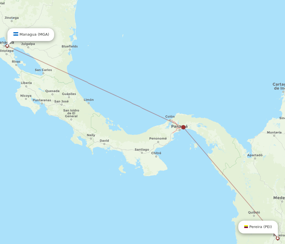 MGA to PEI flights and routes map