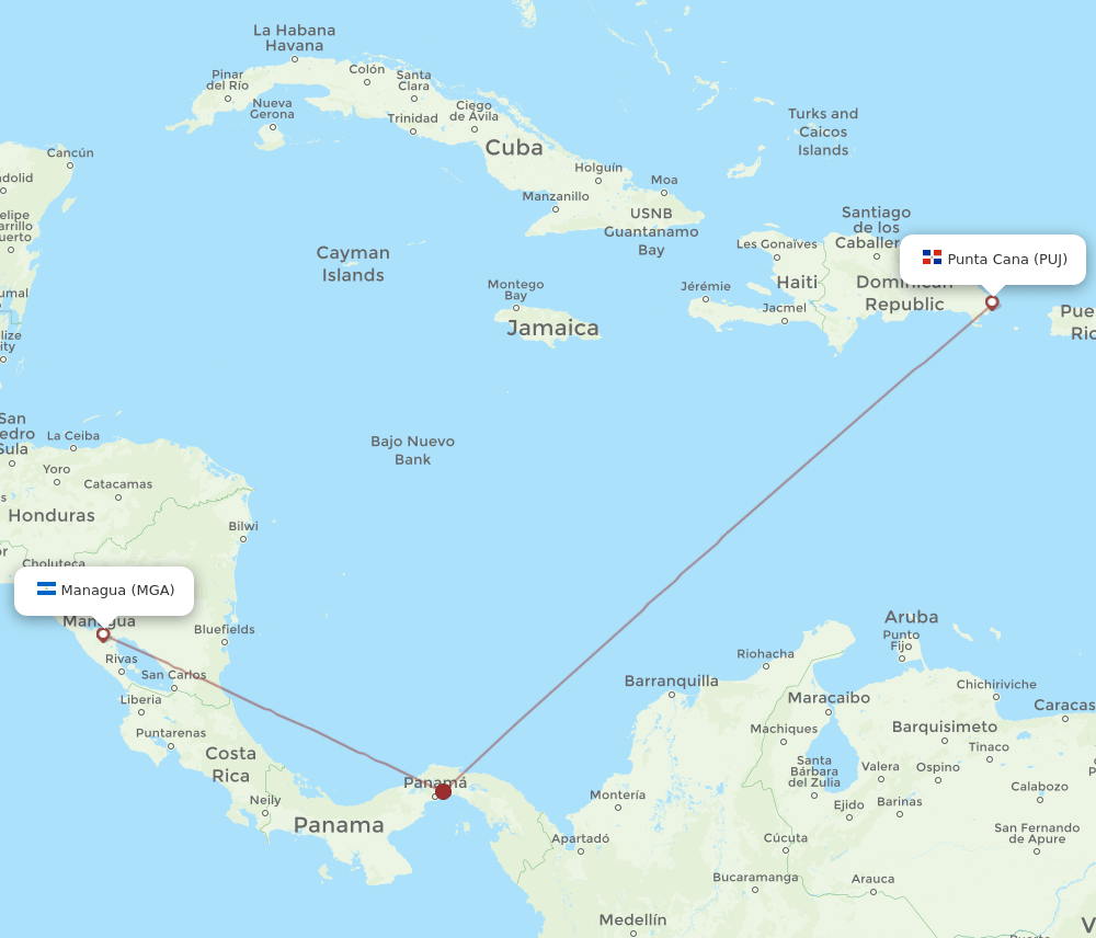 MGA-PUJ flight routes