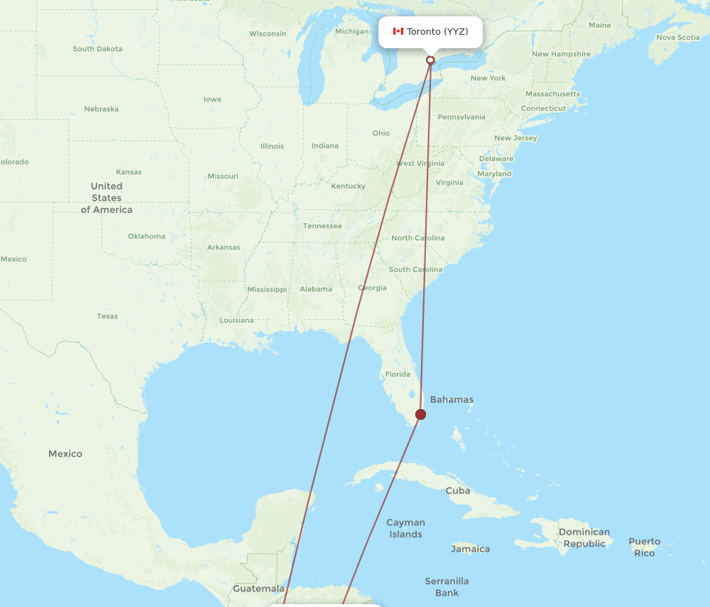 MGA-YYZ flight routes