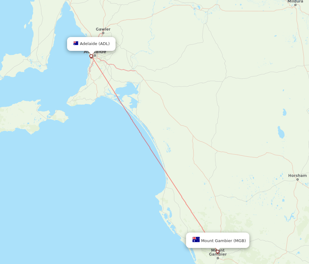 MGB to ADL flights and routes map