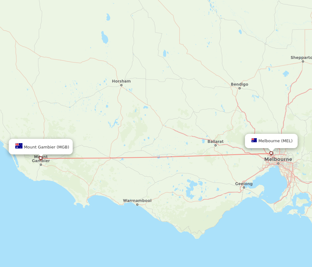 MGB to MEL flights and routes map