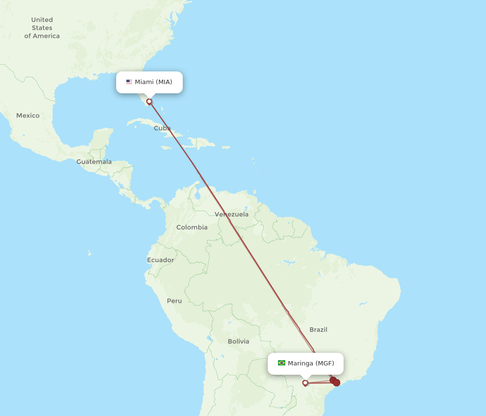 MGF to MIA flights and routes map