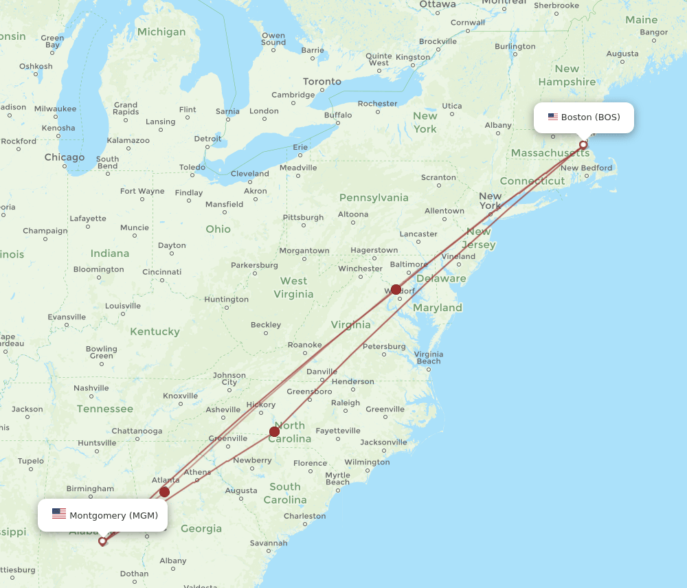 MGM-BOS flight routes