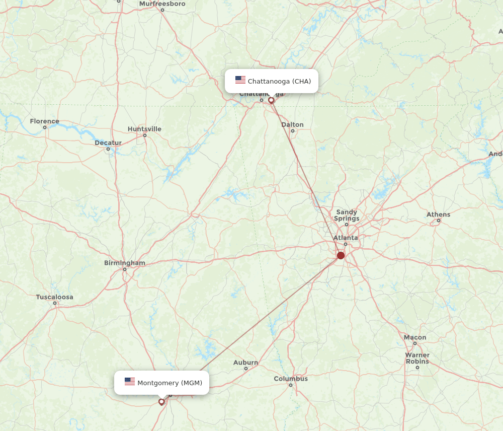 MGM-CHA flight routes