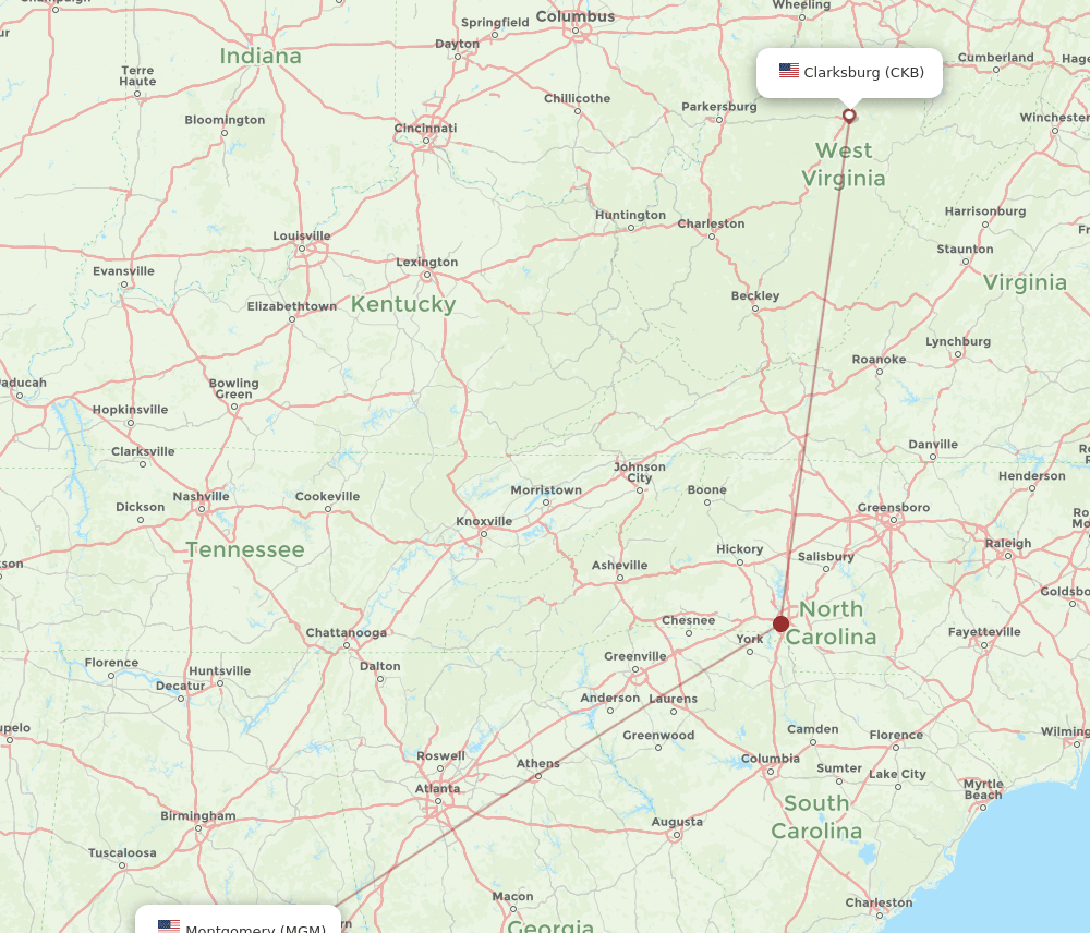 MGM-CKB flight routes