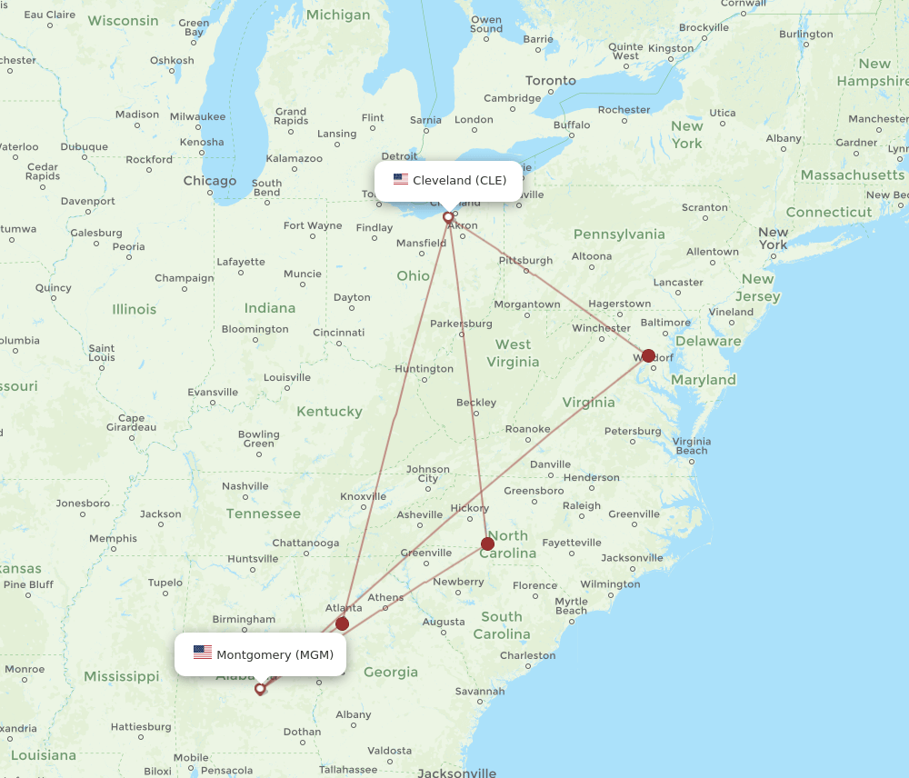 MGM-CLE flight routes