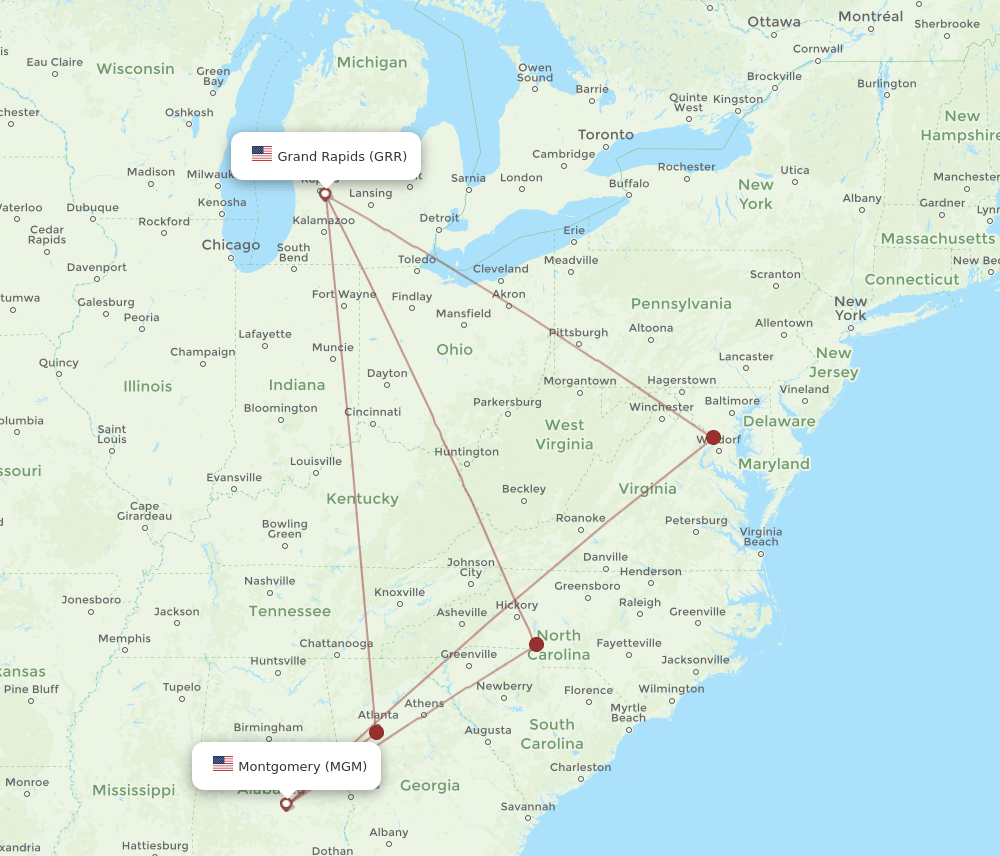 MGM to GRR flights and routes map